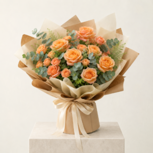 Apricot Glow 12 Orange Rose Bouquet