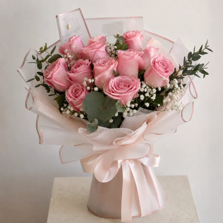 Rosy Embrace 12 Pink Rose Bouquet