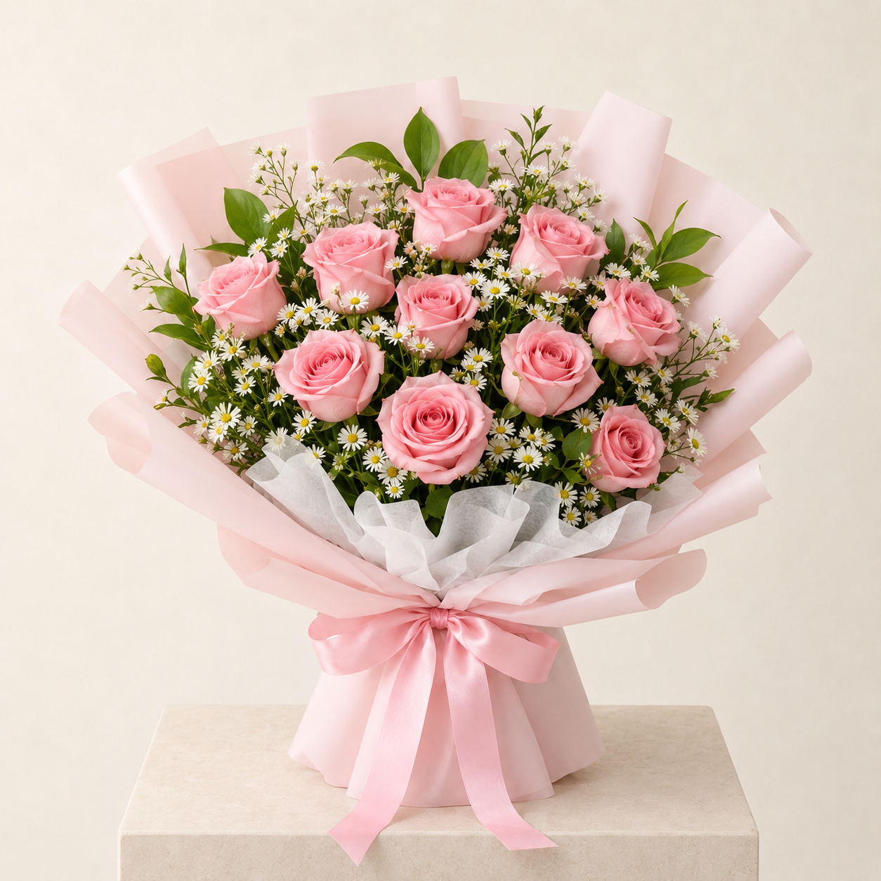 Pink Meadow Rose & Daisy Bouquet