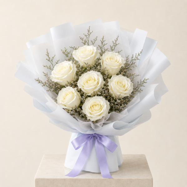 4.0.1 Ivory Whisper 7 White Rose Bouquet