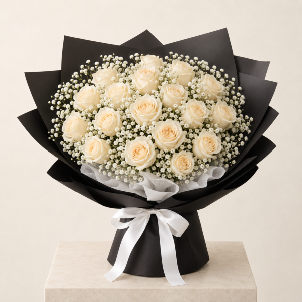 Ivory Cloud 18 White Rose Bouquet