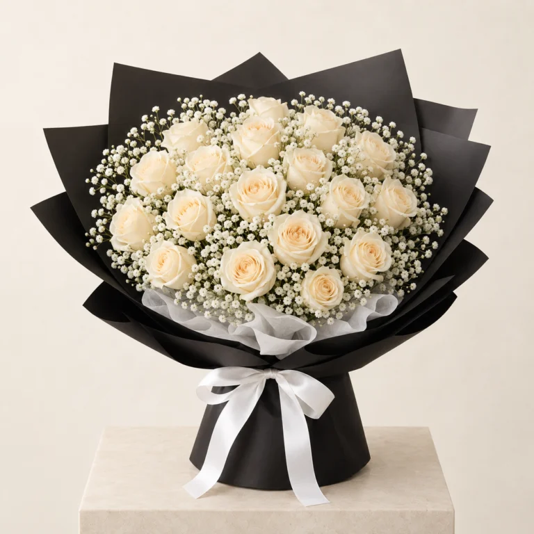 Ivory Cloud 18 White Rose Bouquet